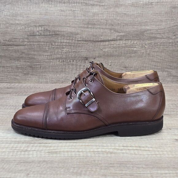 Salvatore Ferragamo Studio Men's Sz 9.5 D Brown Monk Strap Cap Toe Dress Shoes - Picture 3 of 10